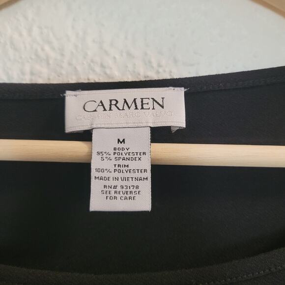 Carmen Marc Valvo Top Women's M Black Bell Sleeve Tunic Career Wear Pullover - Picture 3 of 6